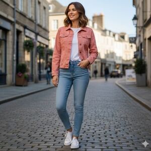 Universal Thread Freeborn Jacket Womens Size Small Coral Button Up Denim Trucker